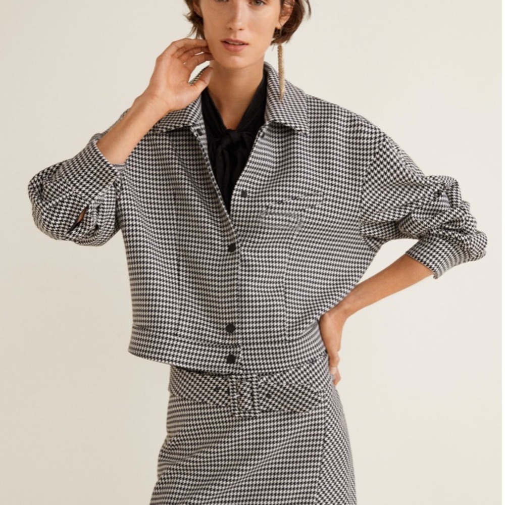 Mango Houndstooth Jacket Size Us Xs - image 1